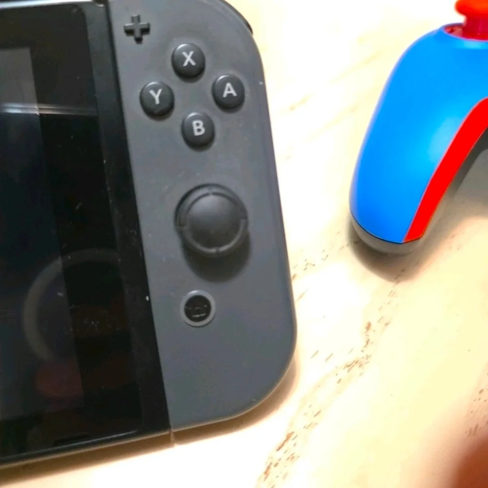 Nintendo Switch with Black Pro Controller and Blue Red Wired Controller
